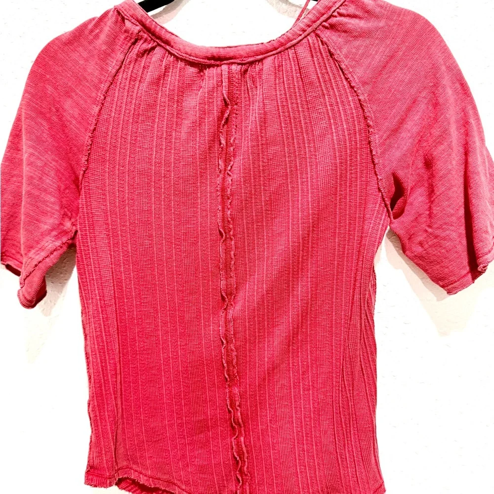 We The Free Red Ribbed Button-Front‎ The Free Daisy Tee M - Picture 9 of 10